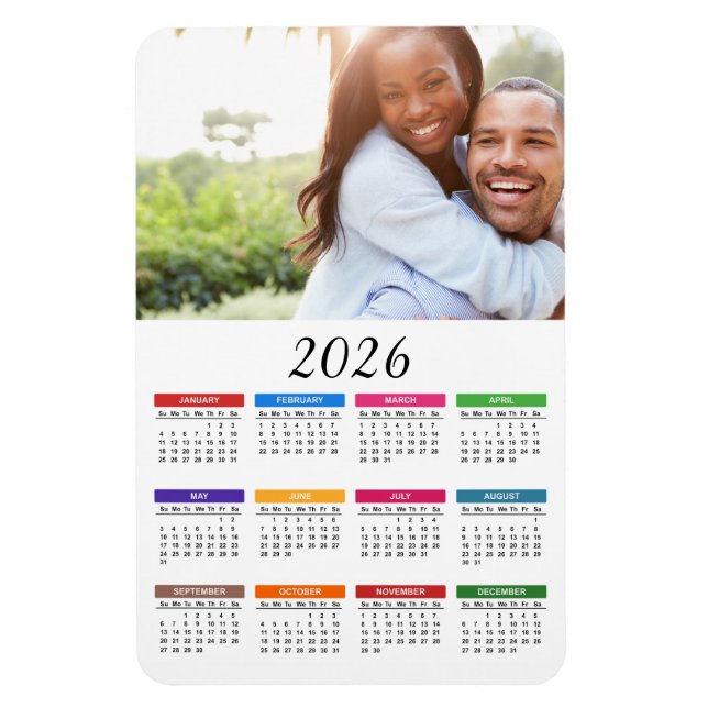 Färg 2026-kalender med ditt foto magnet (Vertikal)