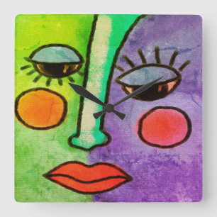 Färg Abstrakt Ansikte-målning runt klocka