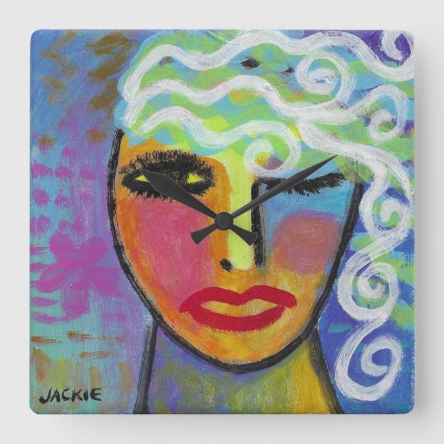 Färg Abstrakt Art Decorative Clock Fyrkantig Klocka (Framsida)