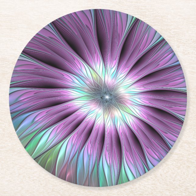 Färg Abstrakt Blå Rosa Blå Grönt Fractal Underlägg Papper Rund (Framsidan)