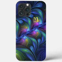 Färg Abstrakt Blått Rosa Grönt Fractal Monogram