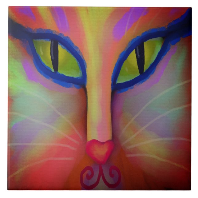 Färg Abstrakt Cat Ansikte Digital Painting Kakelplatta (Framsidan)