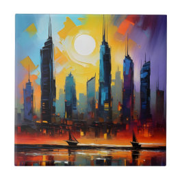 Färg Abstrakt Cityscape Oil Acrylic Paint Kakelplatta