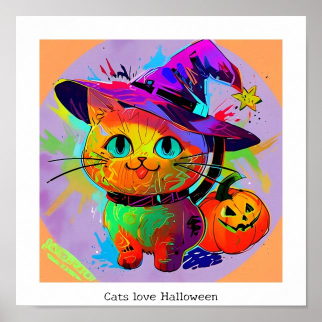 Färg abstrakt Cute Happy halloween Cat Poster (Framsidan)