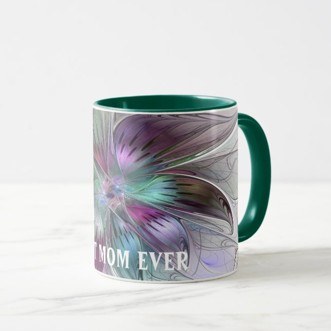 Färg Abstrakt Flower Blommigt Fractal Bästa Mamma Mugg (Framsida höger)
