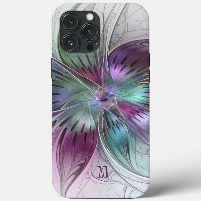 Färg Abstrakt Flower Blommigt Fractal Monogram (Baksida)