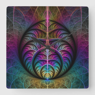 Färg Abstrakt Fractal Art Fyrkantig Klocka