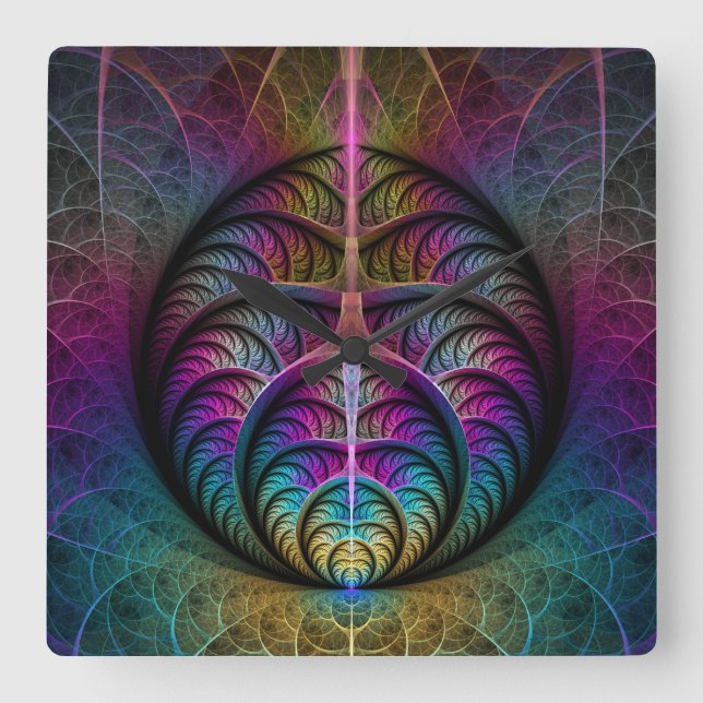 Färg Abstrakt Fractal Art Fyrkantig Klocka (Framsida)