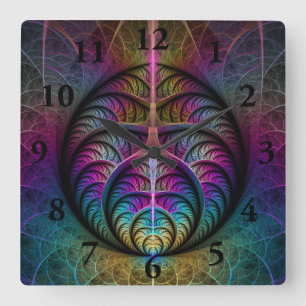 Färg Abstrakt Fractal Art Fyrkantig Klocka