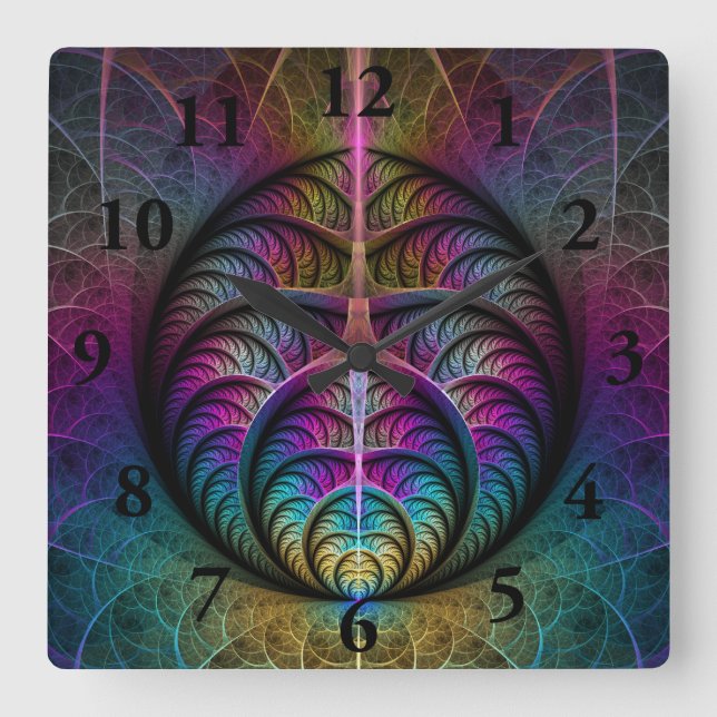 Färg Abstrakt Fractal Art Fyrkantig Klocka (Framsida)