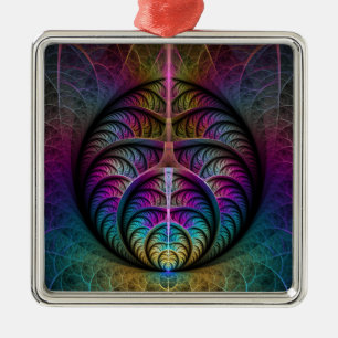 Färg Abstrakt Fractal Art Julgransprydnad Metall