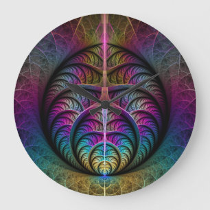Färg Abstrakt Fractal Art Stor Klocka