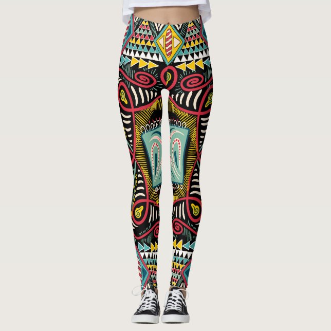 Färg abstrakt: fyrkantig fickdesign. leggings (Framsida)