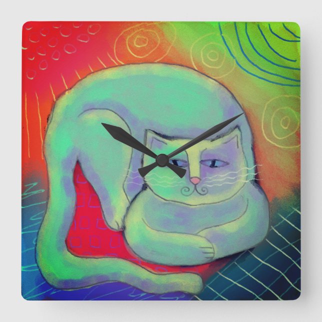 Färg Abstrakt Katt målning runt klocka (Framsida)