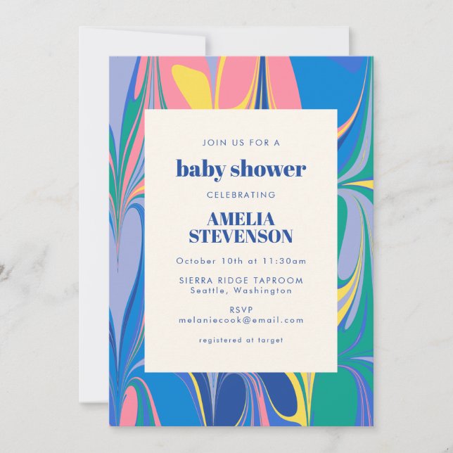 Färg Abstrakt Marble Blue Rosa Baby Shower Inbjudningar (Framsida)