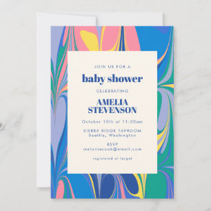 Färg Abstrakt Marble Blue Rosa Baby Shower Inbjudningar