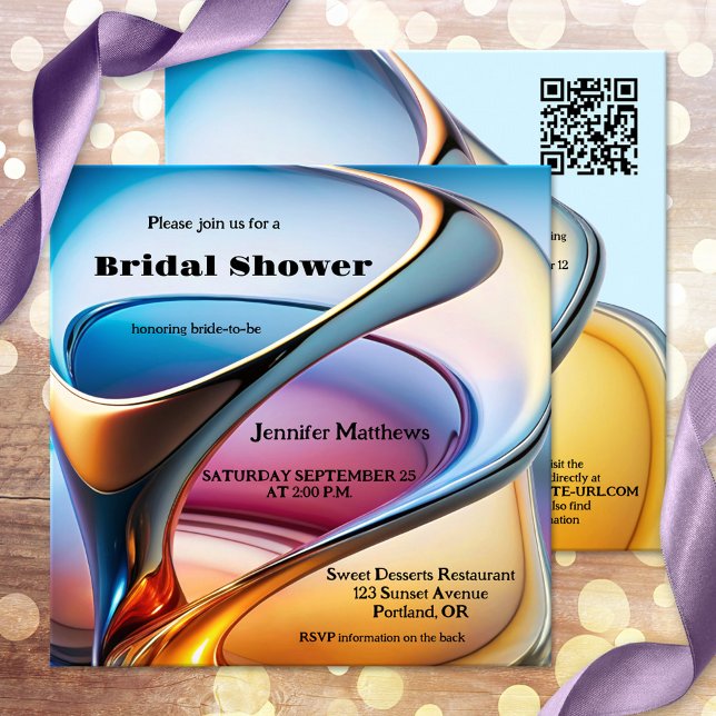 Färg Abstrakt Modern Art Möhippa Inbjudningar (A colorful modern bridal shower invitation a whimsical abstract art design - with QR code)