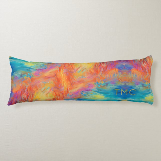 Färg Abstrakt Modern Art Monogram INITIALER Hip Kroppskudde (Framsidan)