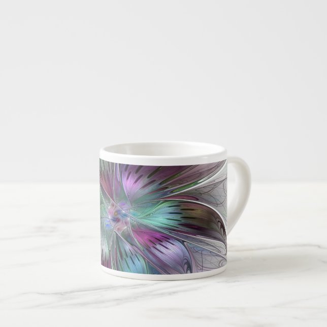 Färg Abstrakt Modern Blommigt Fractal Art Espressomugg (Framsida höger)