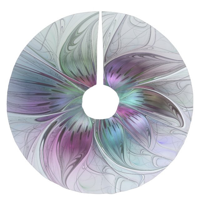Färg Abstrakt Modern Blommigt Fractal Art Julgransmatta Borstad Polyester (Framsidan)