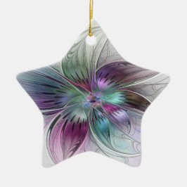 Färg Abstrakt Modern Blommigt Fractal Art Julgransprydnad Keramik