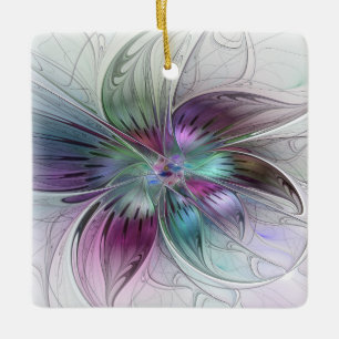 Färg Abstrakt Modern Blommigt Fractal Art Julgransprydnad Keramik