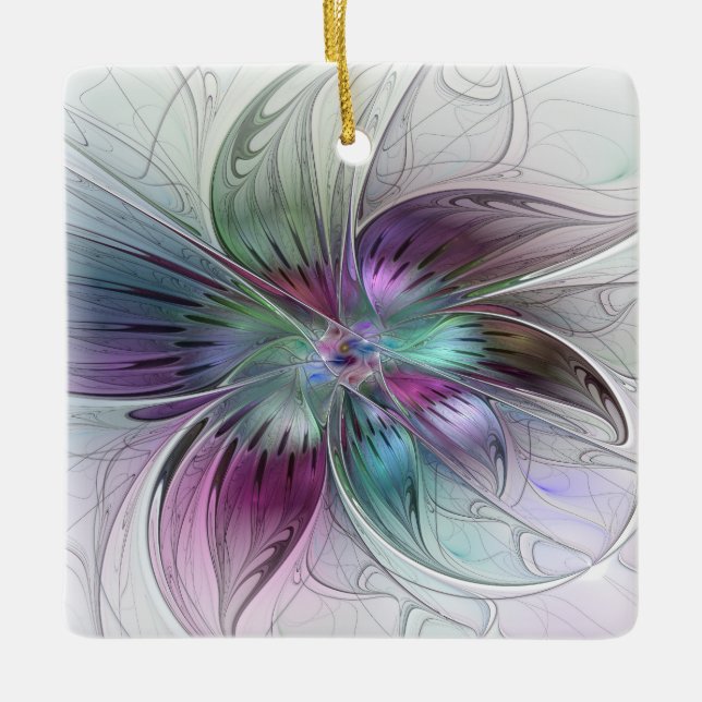 Färg Abstrakt Modern Blommigt Fractal Art Julgransprydnad Keramik (Framsida)