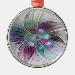 Färg Abstrakt Modern Blommigt Fractal Art Julgransprydnad Metall