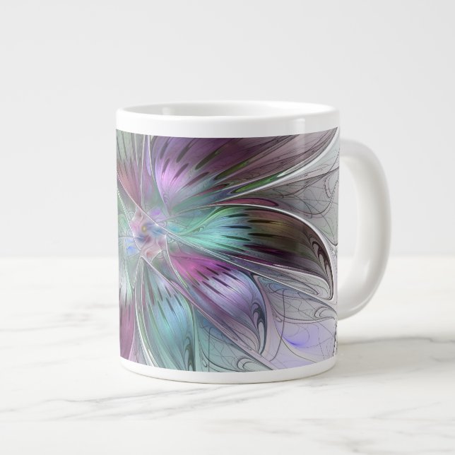 Färg Abstrakt Modern Blommigt Fractal Art Jumbo Mugg (Framsida höger)