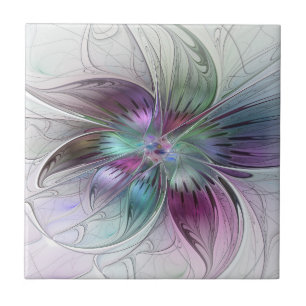 Färg Abstrakt Modern Blommigt Fractal Art Kakelplatta