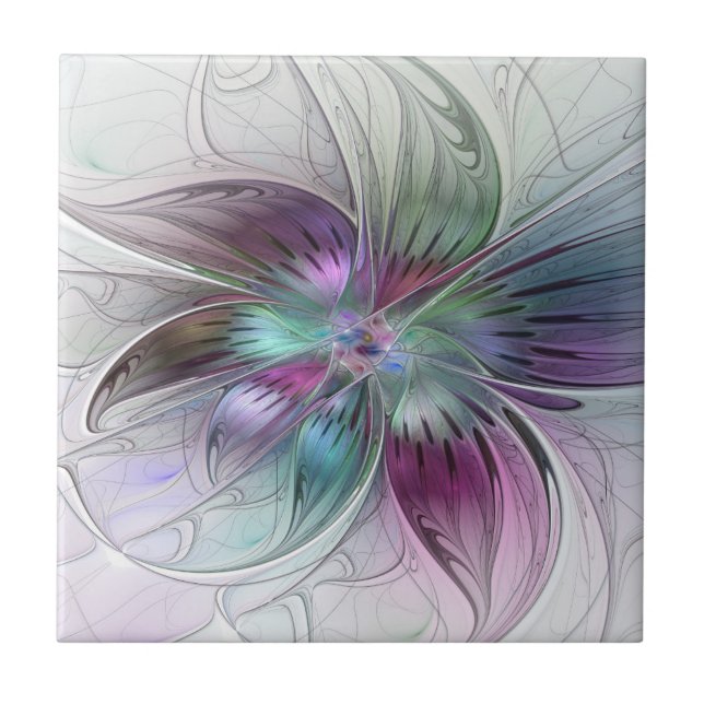 Färg Abstrakt Modern Blommigt Fractal Art Kakelplatta (Framsidan)