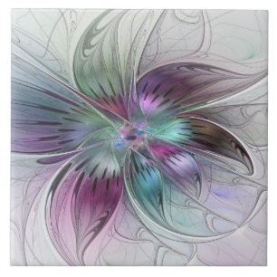 Färg Abstrakt Modern Blommigt Fractal Art Kakelplatta