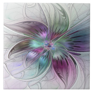 Färg Abstrakt Modern Blommigt Fractal Art Kakelplatta