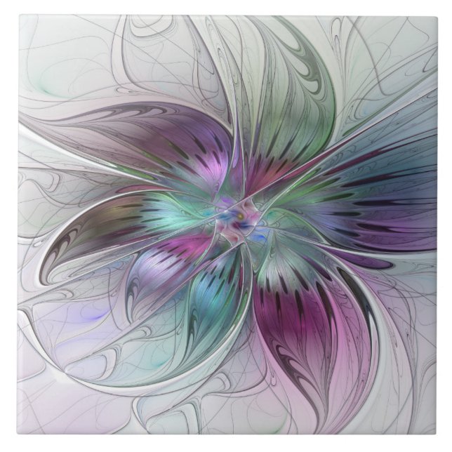 Färg Abstrakt Modern Blommigt Fractal Art Kakelplatta (Framsidan)