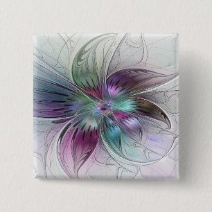 Färg Abstrakt Modern Blommigt Fractal Art Knapp