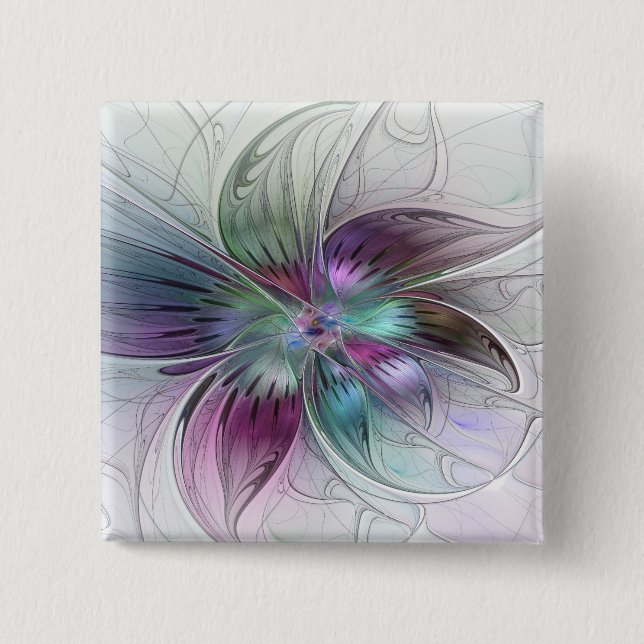 Färg Abstrakt Modern Blommigt Fractal Art Knapp (Framsida)