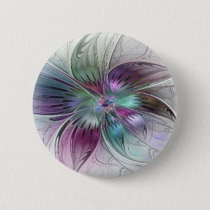 Färg Abstrakt Modern Blommigt Fractal Art Knapp