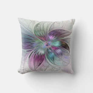 Färg Abstrakt Modern Blommigt Fractal Art Kudde