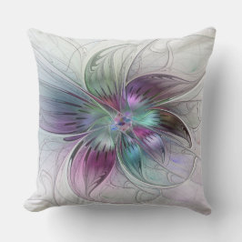 Färg Abstrakt Modern Blommigt Fractal Art Kudde