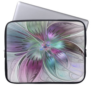 Färg Abstrakt Modern Blommigt Fractal Art Laptop Fodral
