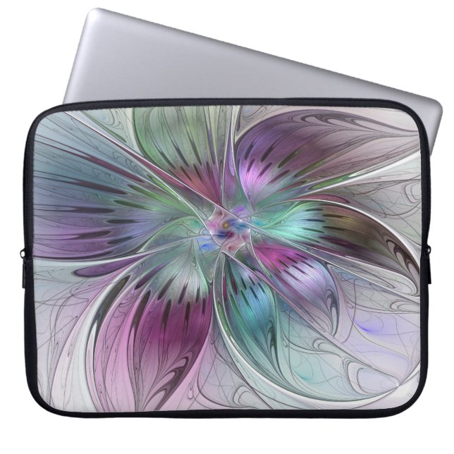 Färg Abstrakt Modern Blommigt Fractal Art Laptop Fodral (Framsidan)