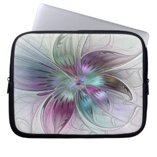 Färg Abstrakt Modern Blommigt Fractal Art Laptop Fodral