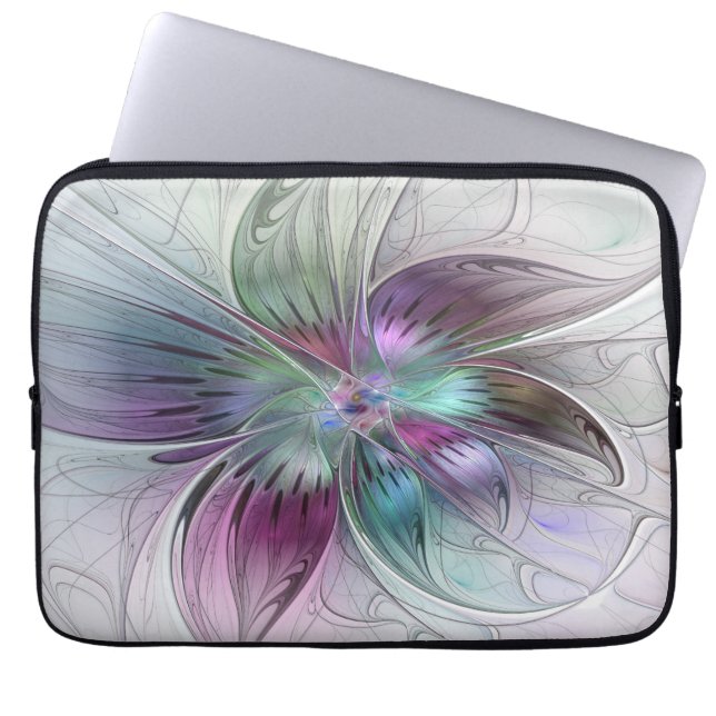 Färg Abstrakt Modern Blommigt Fractal Art Laptop Fodral (Framsidan)