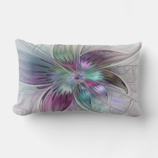 Färg Abstrakt Modern Blommigt Fractal Art Lumbarkudde