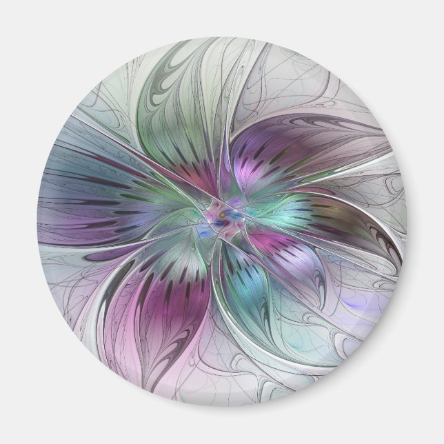 Färg Abstrakt Modern Blommigt Fractal Art Magnet (Framsidan)