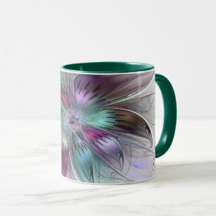 Färg Abstrakt Modern Blommigt Fractal Art Mugg