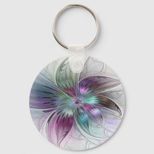 Färg Abstrakt Modern Blommigt Fractal Art Nyckelring