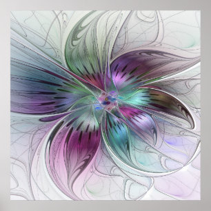 Färg Abstrakt Modern Blommigt Fractal Art Poster