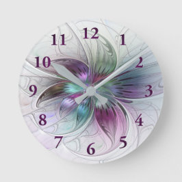 Färg Abstrakt Modern Blommigt Fractal Art Rund Klocka
