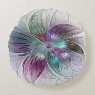 Färg Abstrakt Modern Blommigt Fractal Art Rund Kudde